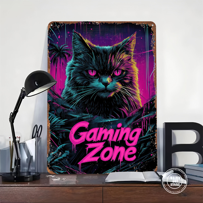 لوحة معدنية بتصميم قطة ألعاب،  - مراجعة Retro Gaming At Home وسعره